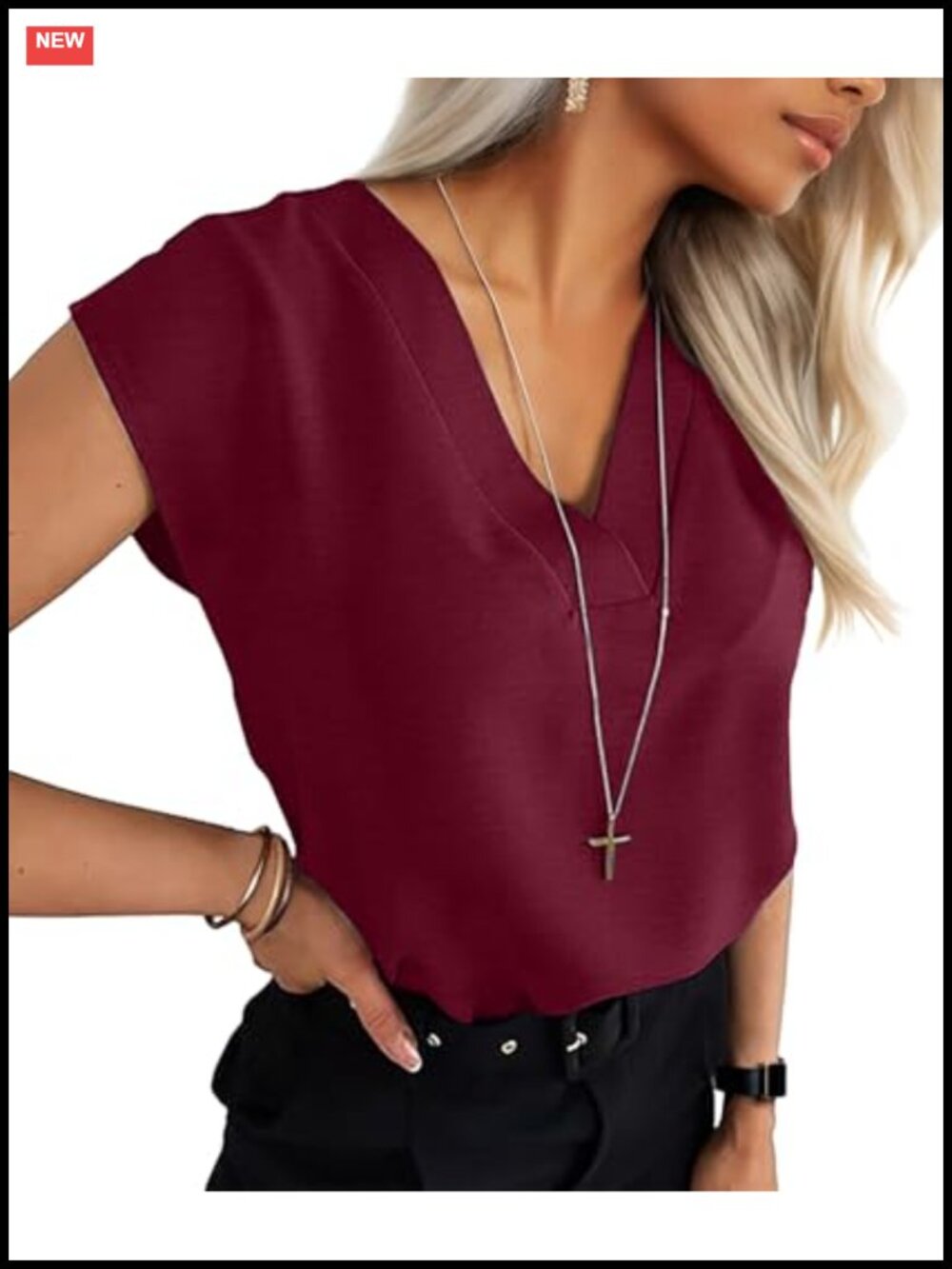 Womens Summer Tops Cap Sleeve Textured V Neck Dressy Work Office Blouse